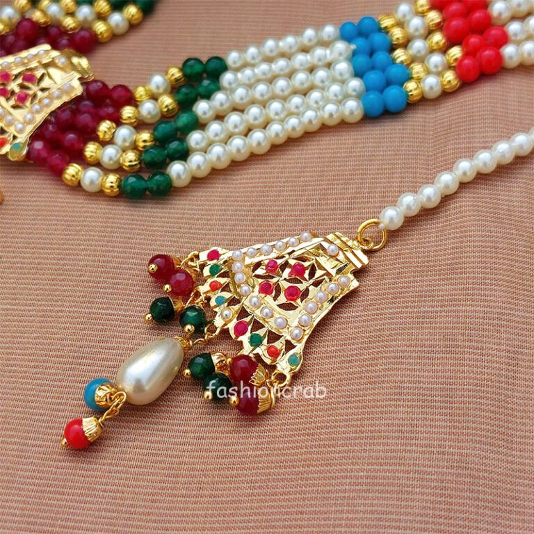 Multicolor Pearl Jadau Jewellery Set