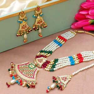 Multicolor Pearl Jadau Jewellery Set