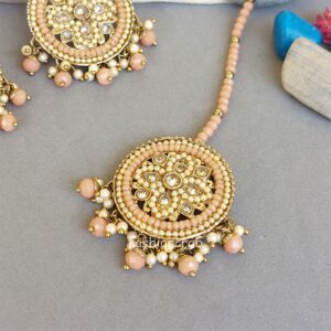 Peach - Maang Tikka Set with Earring