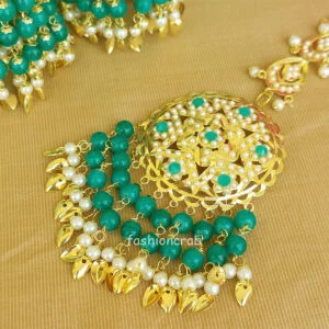 Peacock Green Heavy Jadau Jhumka Earrings for Punjabi Suit