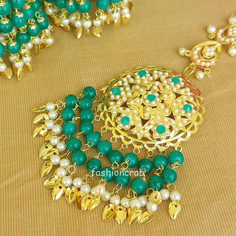 Peacock Green Heavy Jadau Jhumka Earrings for Punjabi Suit