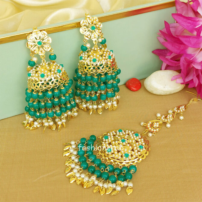 Peacock Green Heavy Jadau Jhumka Earrings for Punjabi Suit Peacock Green Heavy Jadau Jhumka Earrings for Punjabi Suit