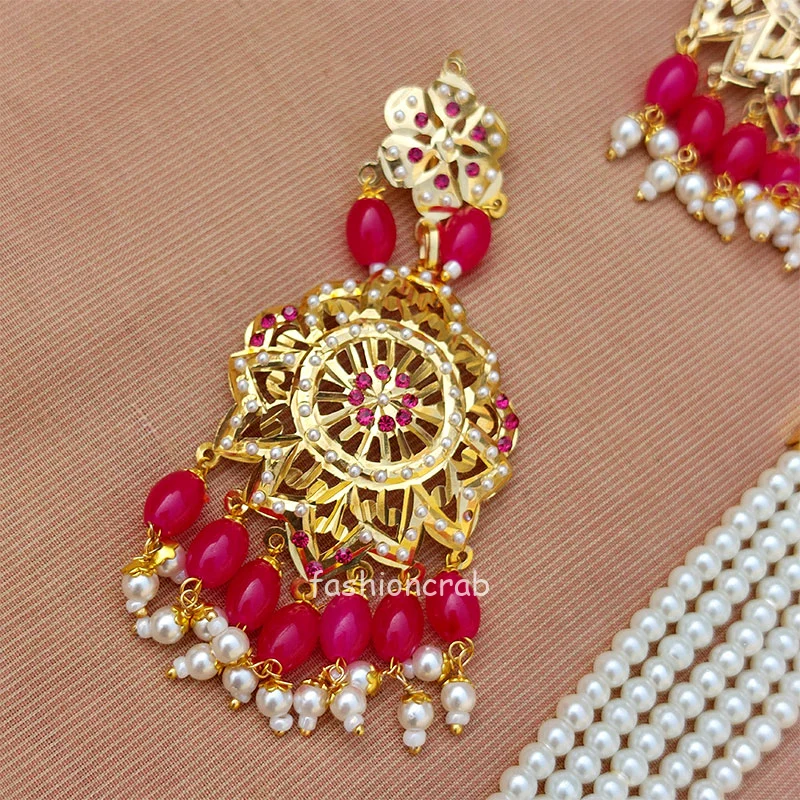 Pink Color Pearl Rani Haar for Bride