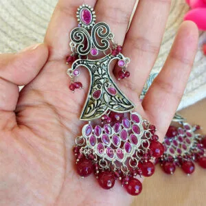 Pink Long Oxidised Earrings for Kitty Party