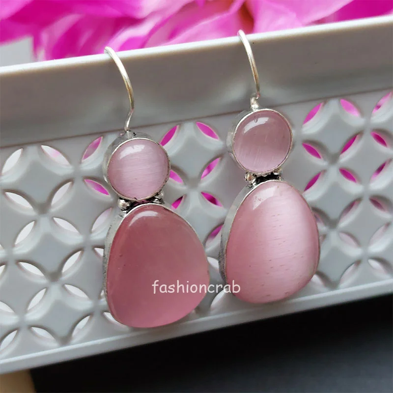 Pink Stone Earrings for Kitty Party
