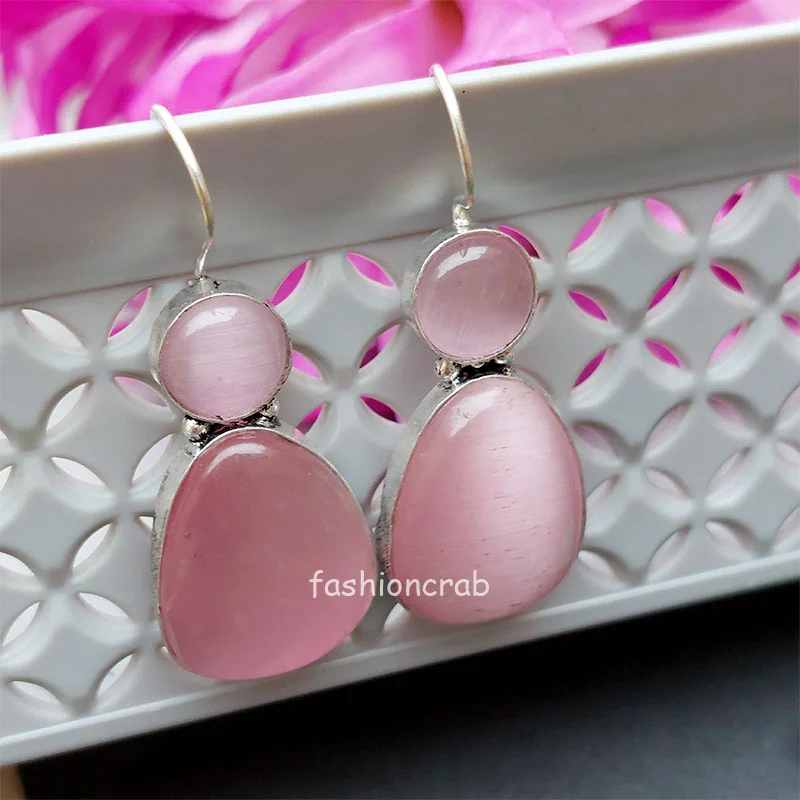 Pink Stone Earrings for Kitty Party