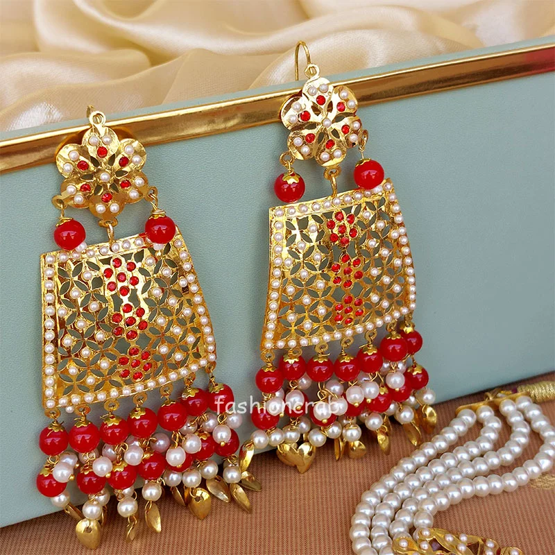 Traditional Folk Punjabi Jadau Choker Set - Red