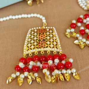 Traditional Folk Punjabi Jadau Choker Set - Red
