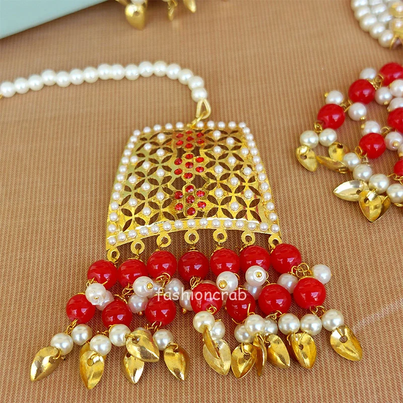 Traditional Folk Punjabi Jadau Choker Set - Red