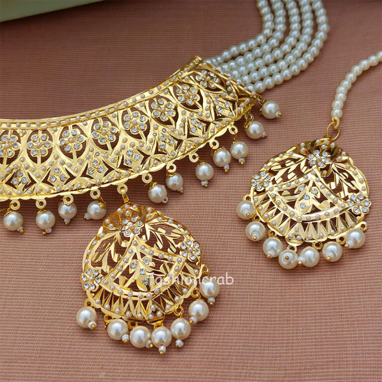 White Pearl Jadau Necklace for Wedding