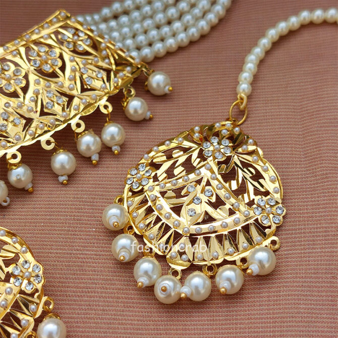 White Pearl Jadau Necklace for Wedding
