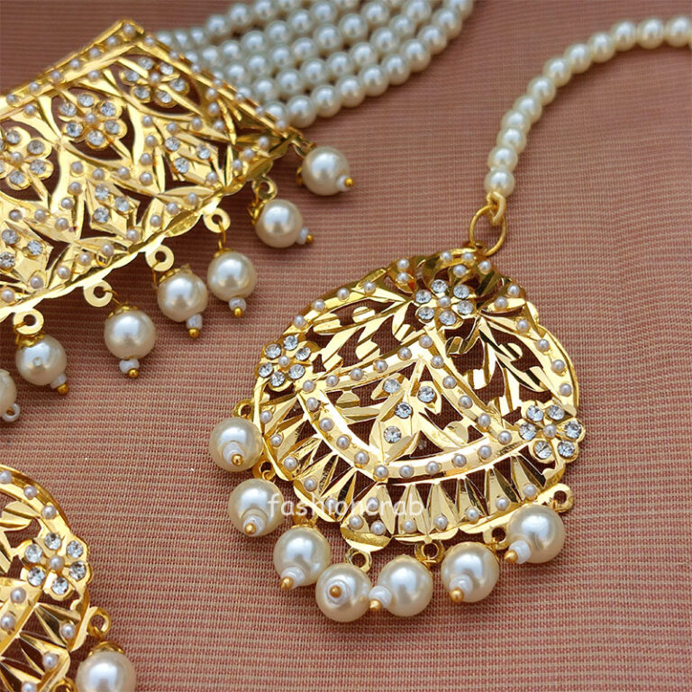 White Pearl Jadau Necklace for Wedding