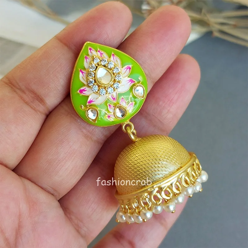 Alia Meenakari Jhumka - Green