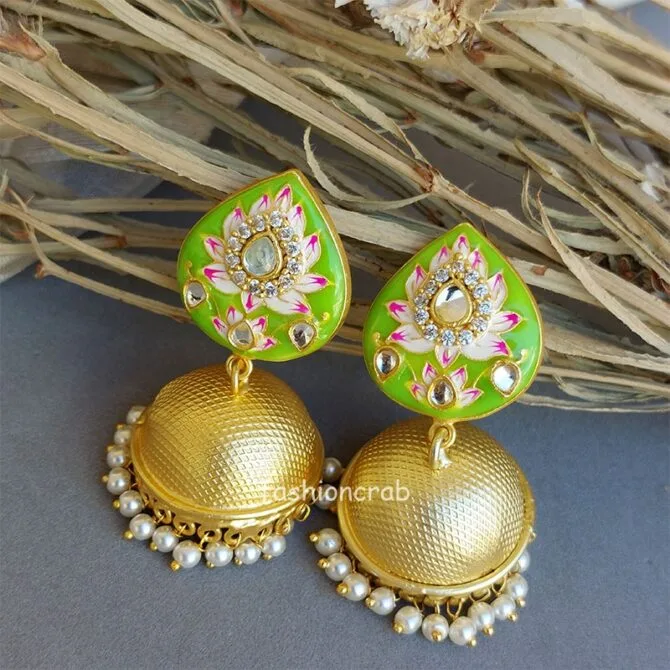 Alia Meenakari Jhumka - Green Alia Meenakari Jhumka - Green