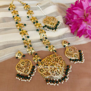 Green Color Jadau Jewellery for Wedding