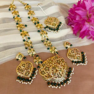 Green Color Jadau Jewellery for Wedding