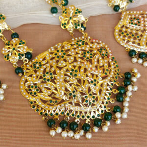 Green Color Jadau Jewellery for Wedding