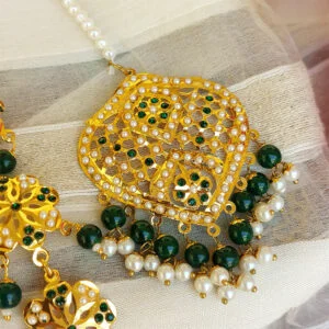Green Color Jadau Jewellery for Wedding