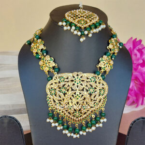 Green Color Jadau Jewellery for Wedding