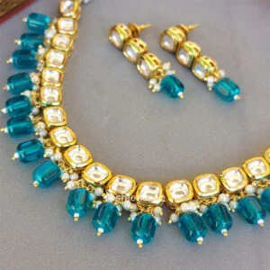 Kundan Necklace Set with Blue Pearl