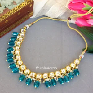 Kundan Necklace Set with Blue Pearl