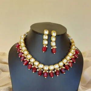 Kundan Necklace Set with Maroon Pearl