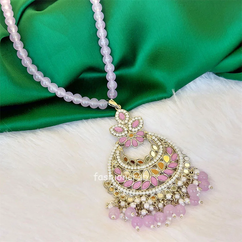 Lavender Color Mirror Pearl Mala Set