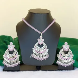 Lavender Color Mirror Pearl Mala Set