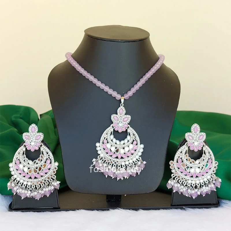 Lavender Color Mirror Pearl Mala Set