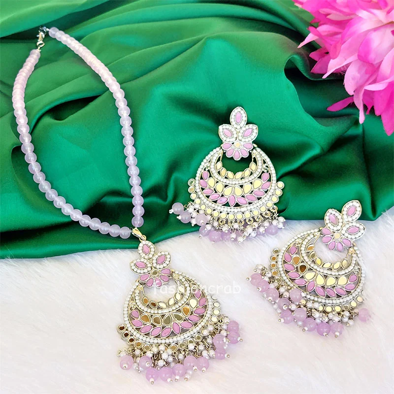 Lavender Color Mirror Pearl Mala Set