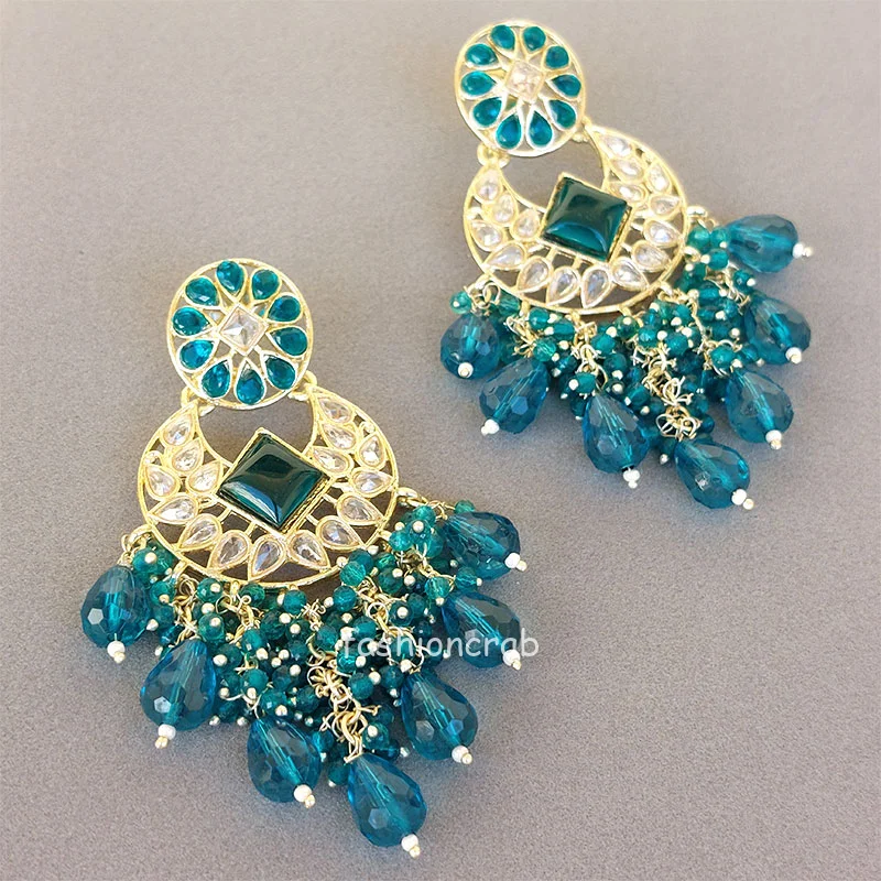 Peacock Blue Earrings for Gown
