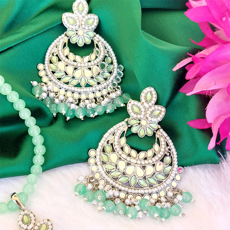 Sea Green Color Mirror Pearl Mala Set