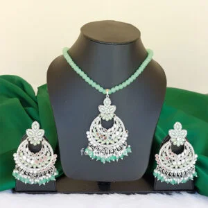 Sea Green Color Mirror Pearl Mala Set