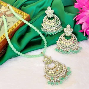 Sea Green Color Mirror Pearl Mala Set