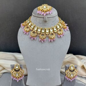 Traditional Lavender Color Kundan Necklace