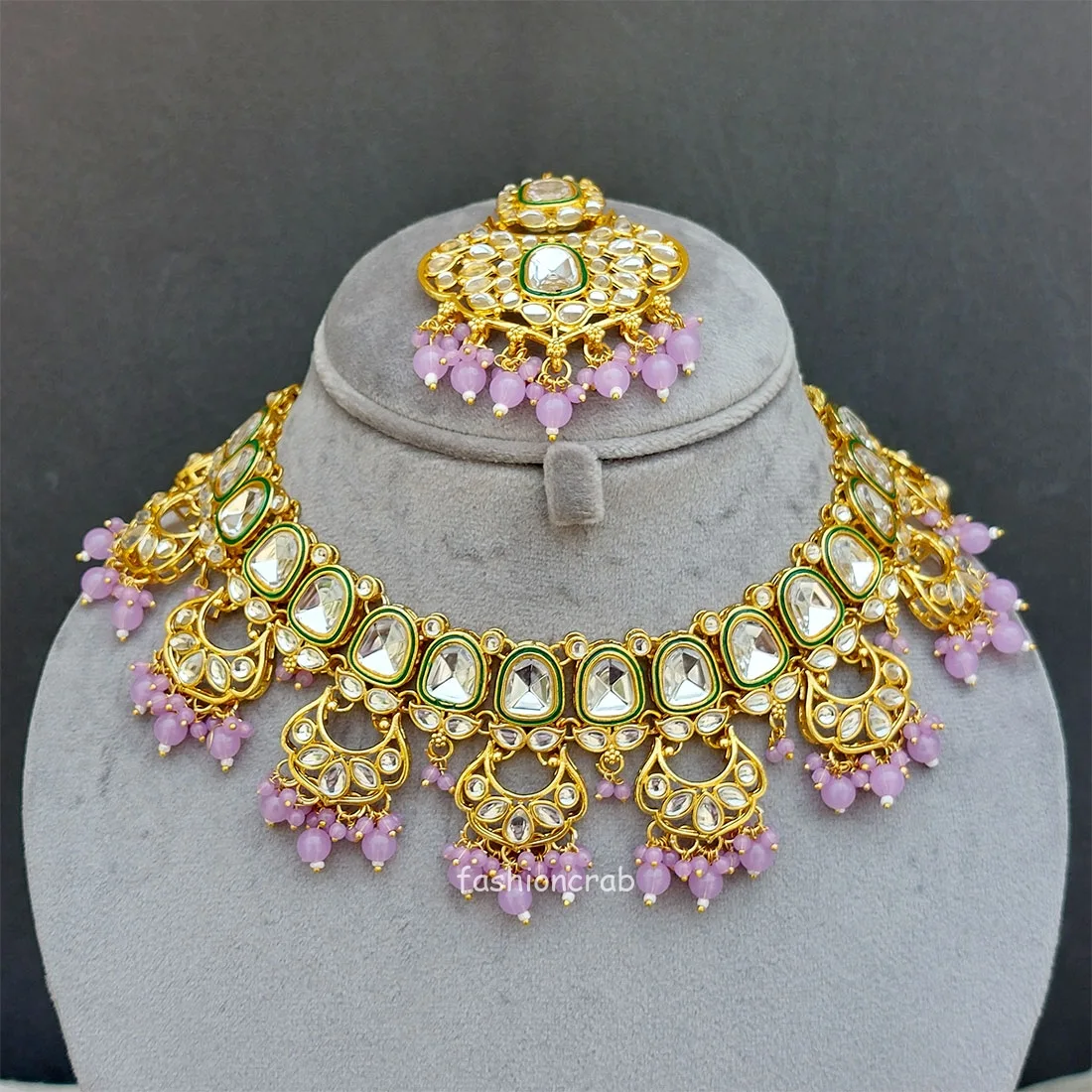 Traditional Lavender Color Kundan Necklace