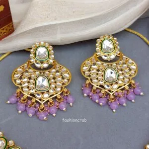 Traditional Lavender Color Kundan Necklace