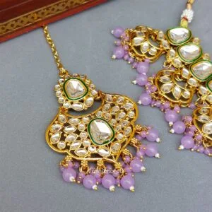 Traditional Lavender Color Kundan Necklace