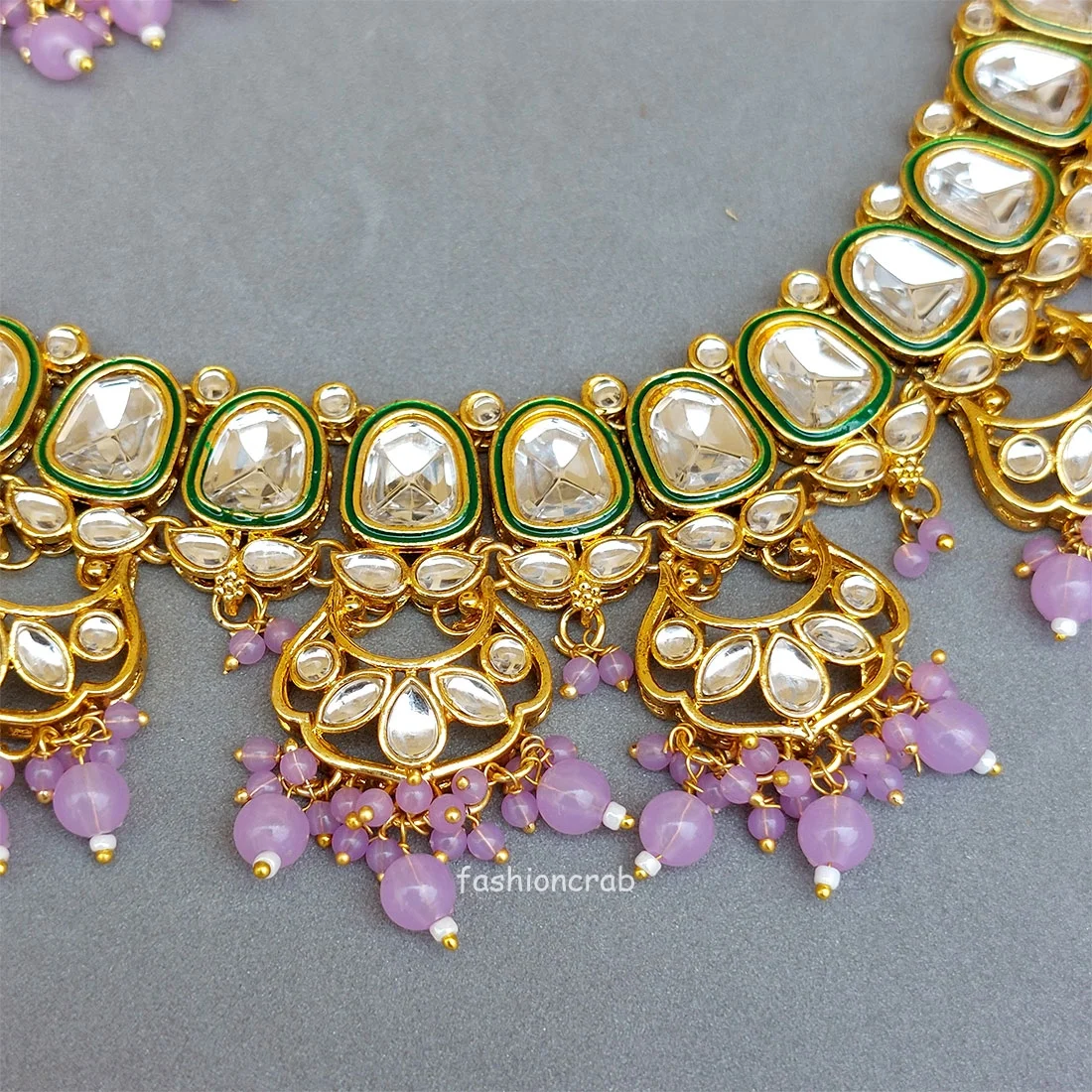 Traditional Lavender Color Kundan Necklace - Image 5