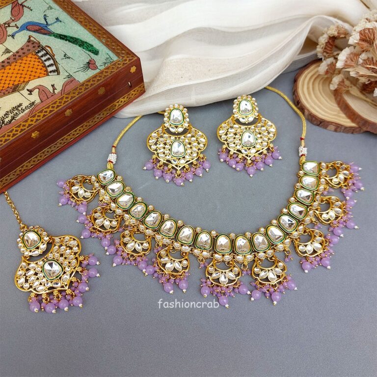 Traditional Lavender Color Kundan Necklace