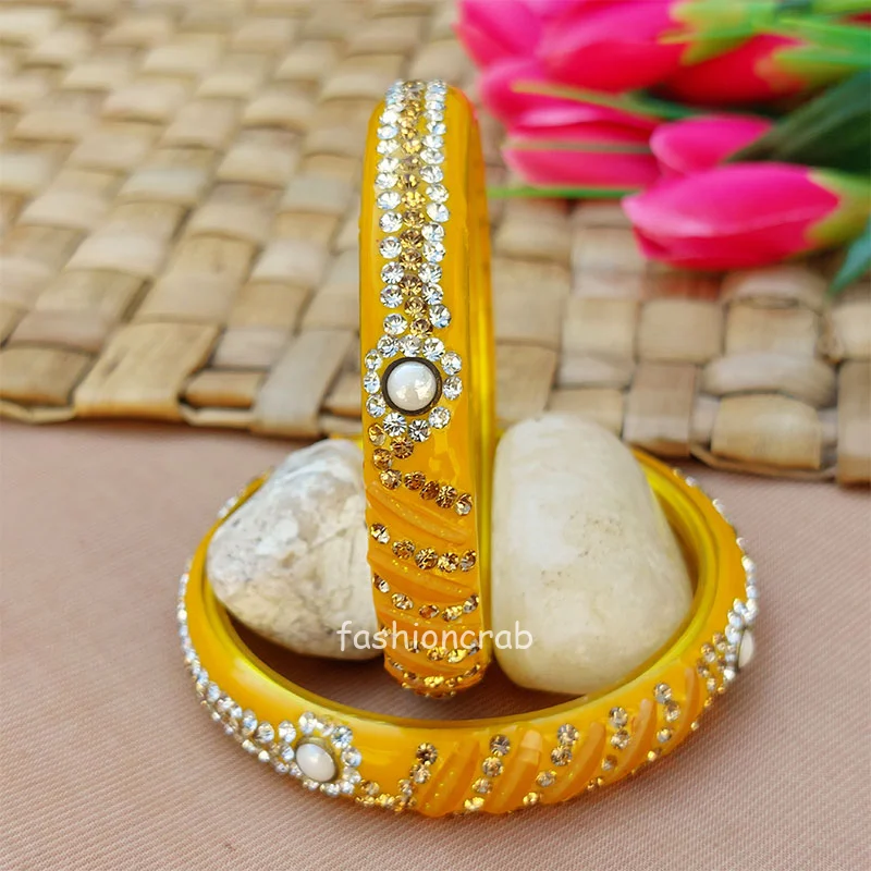 Yellow Glass Kada Bangles