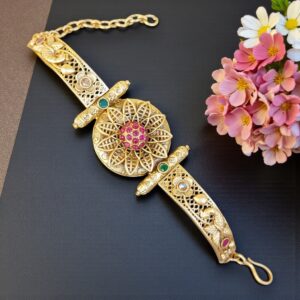 Designer Golden Bracelet for Wife - Pink