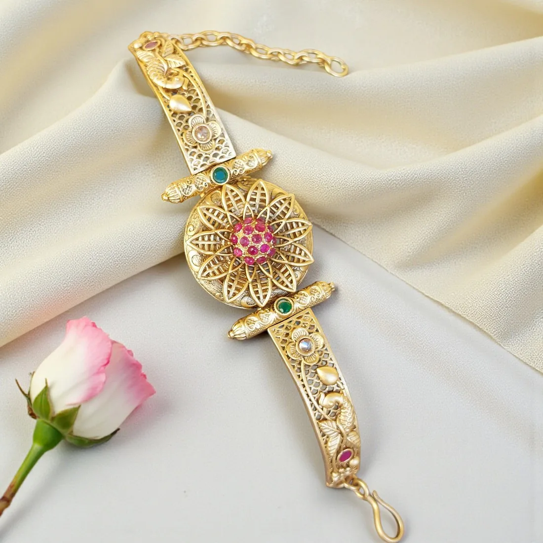 Designer Golden Bracelet for Wife - Pink