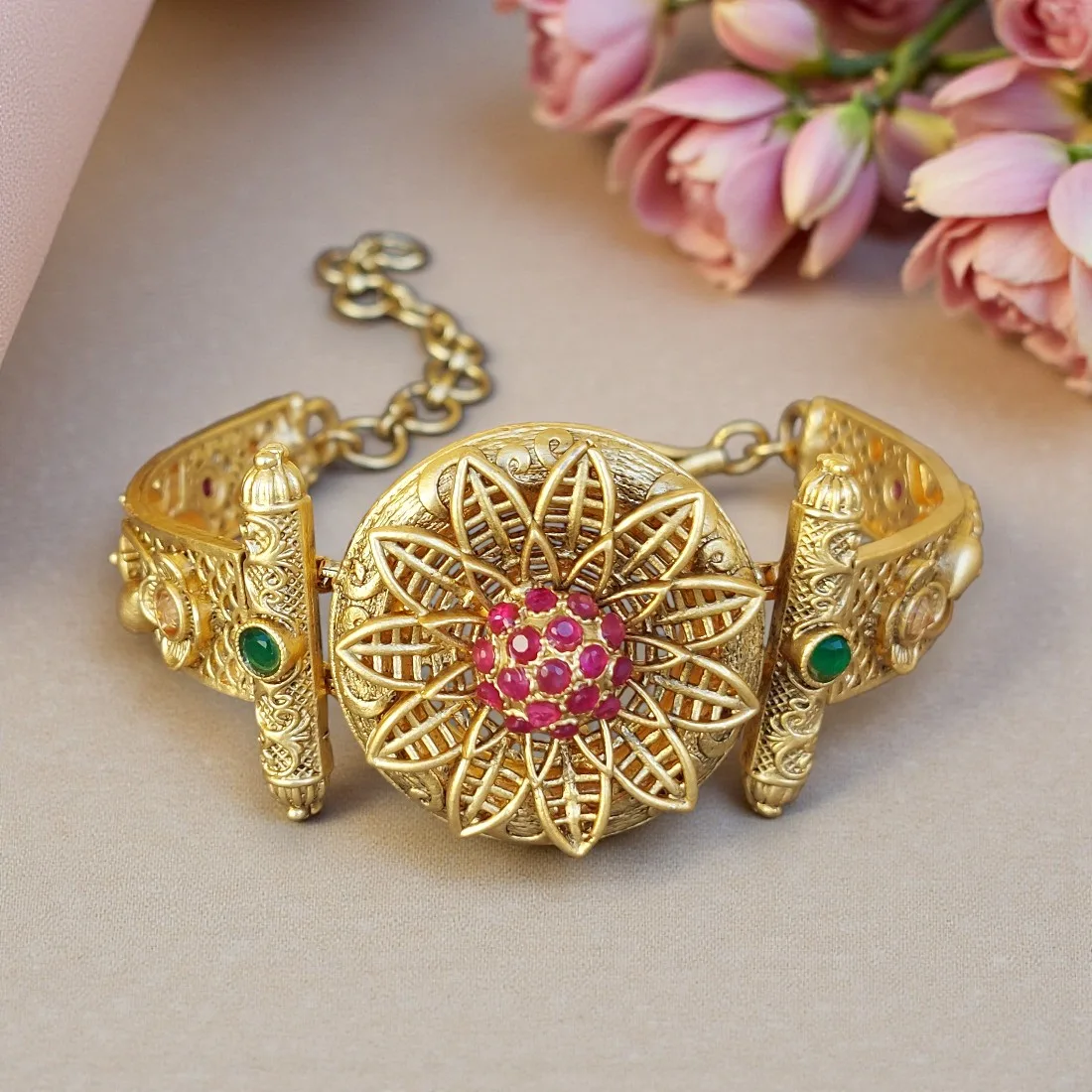 Designer Golden Bracelet for Wife - Pink