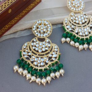 Green Kundan Earrings for Party