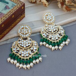 Green Kundan Earrings for Party