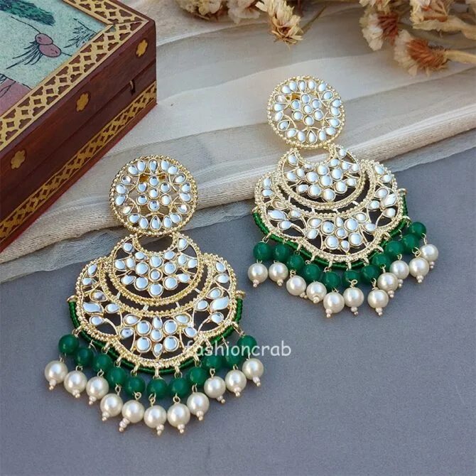 Green Kundan Earrings for Party Green Kundan Earrings for Party