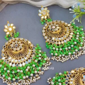 Green Mirror Earrings with Tikka