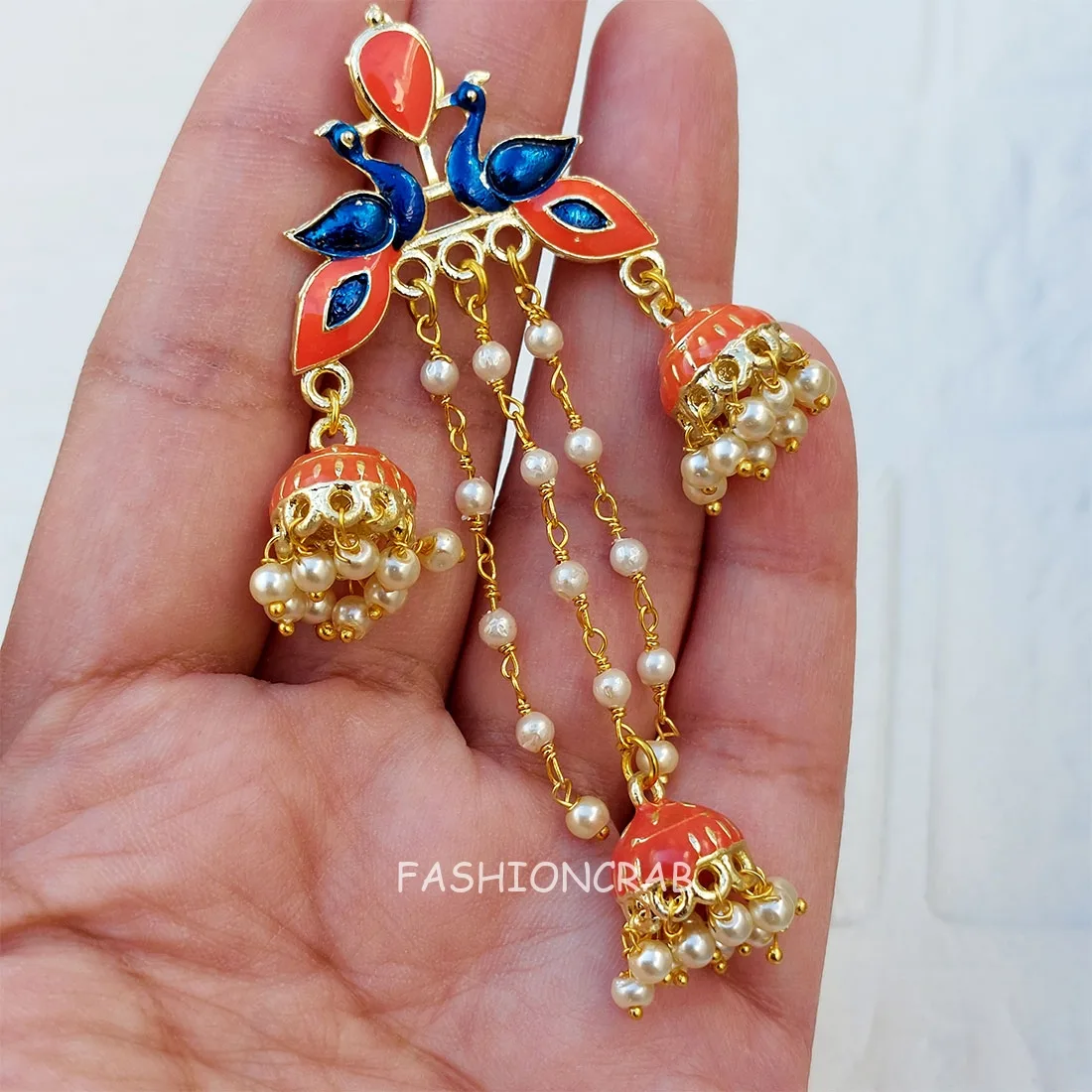 Orange Color Peacock Jhumka