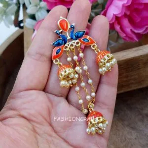 Orange Color Peacock Jhumka